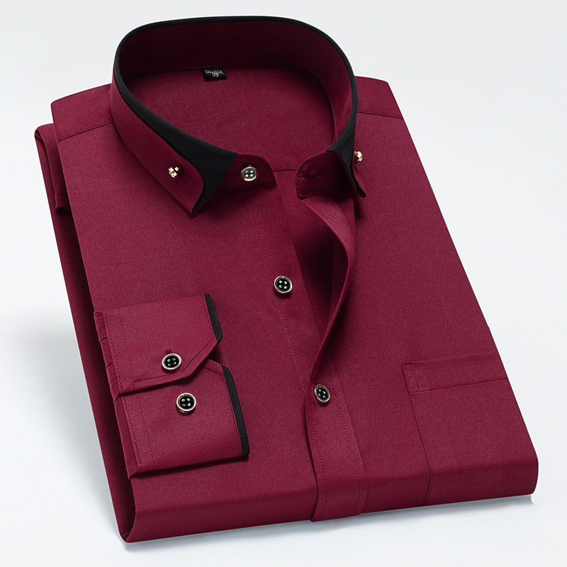 Men's Color Block Collar Stretch Long Sleeve Shirt