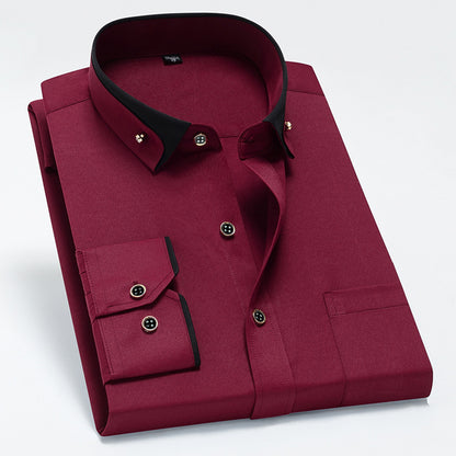 Men's Color Block Collar Stretch Long Sleeve Shirt