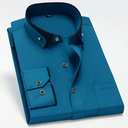 Men's Color Block Collar Stretch Long Sleeve Shirt
