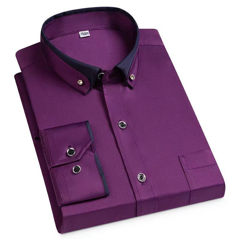 Men's Color Block Collar Stretch Long Sleeve Shirt