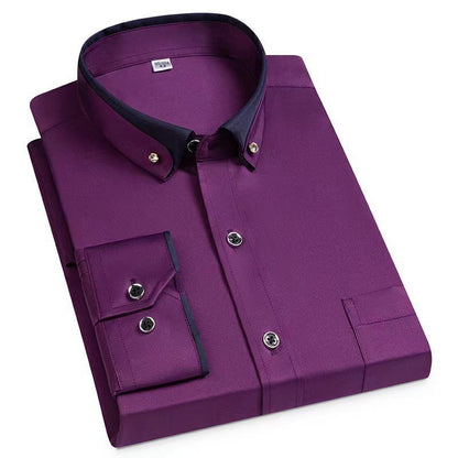 Men's Color Block Collar Stretch Long Sleeve Shirt