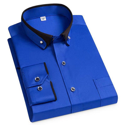 Men's Color Block Collar Stretch Long Sleeve Shirt