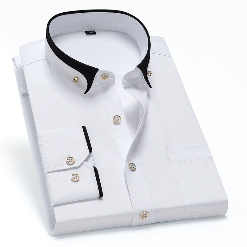 Men's Color Block Collar Stretch Long Sleeve Shirt
