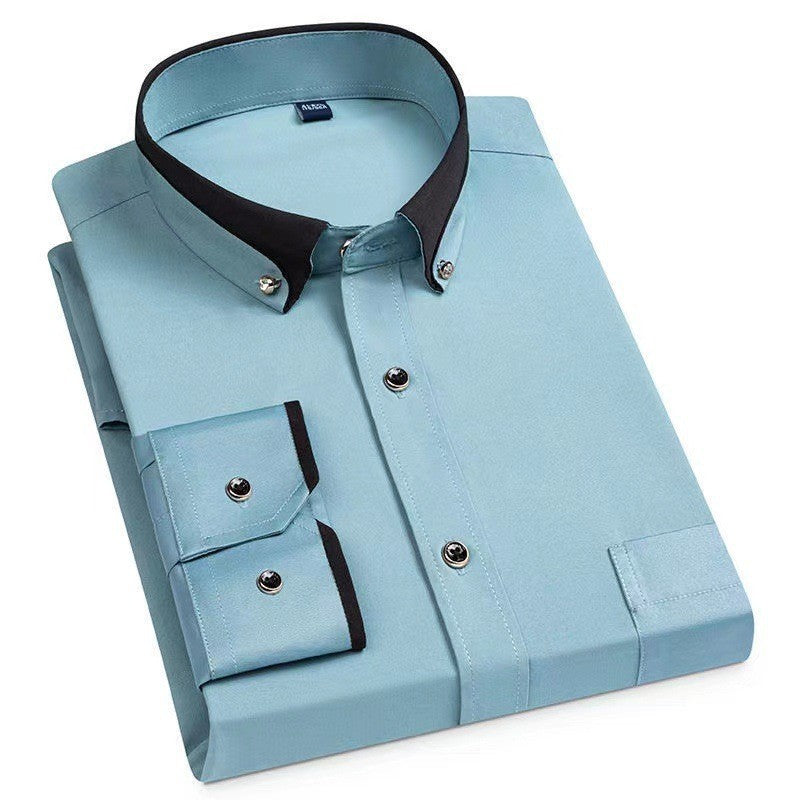 Men's Color Block Collar Stretch Long Sleeve Shirt