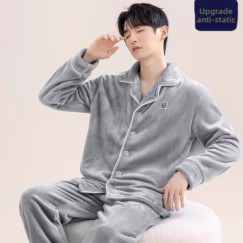 Men's Coral Fleece Pajama Set Long Sleeve
