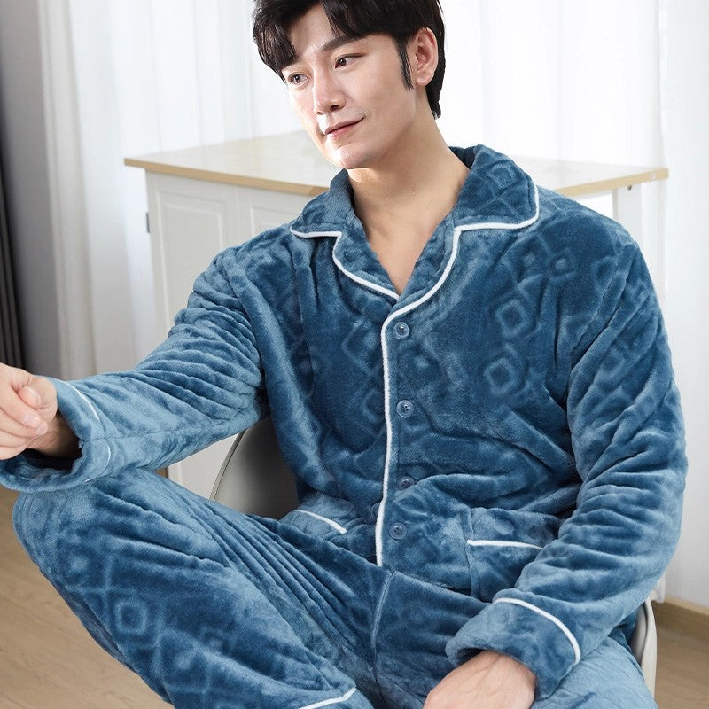 Men's Coral Fleece Pajama Set Long Sleeve