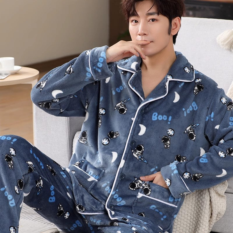 Men's Coral Fleece Pajama Set Long Sleeve