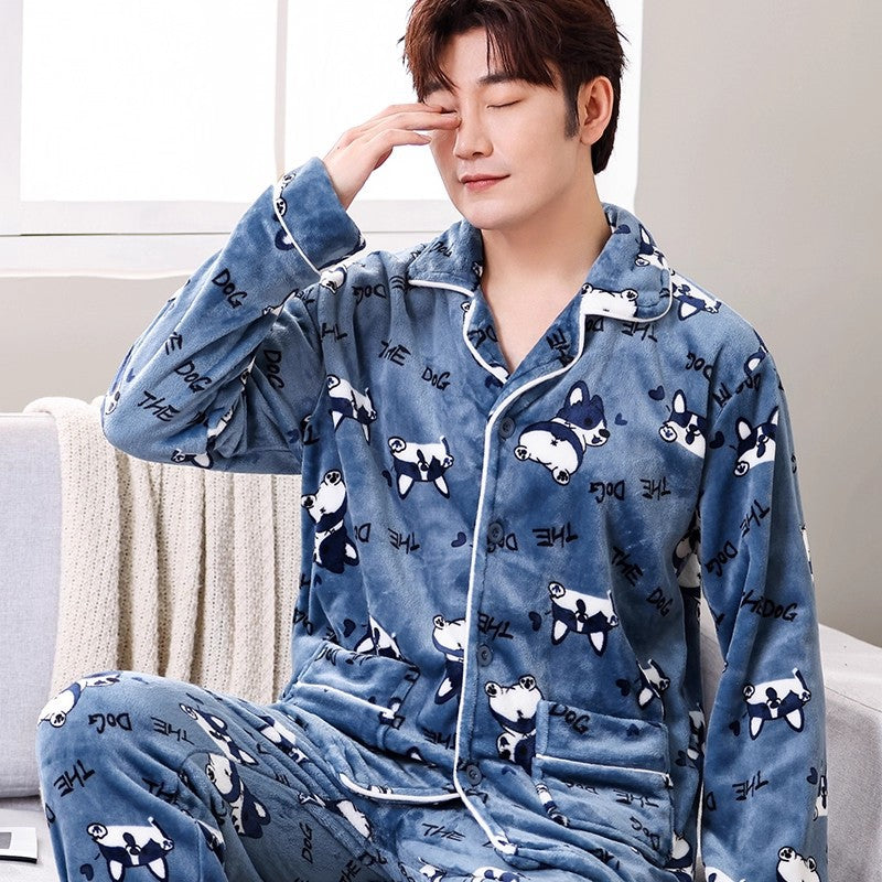 Men's Coral Fleece Pajama Set Long Sleeve