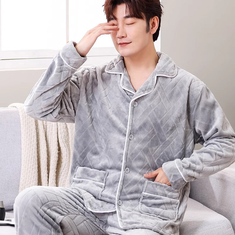 Men's Coral Fleece Pajama Set Long Sleeve