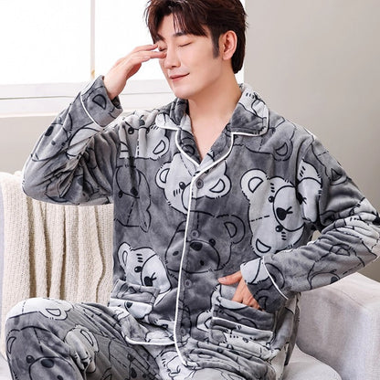 Men's Coral Fleece Pajama Set Long Sleeve