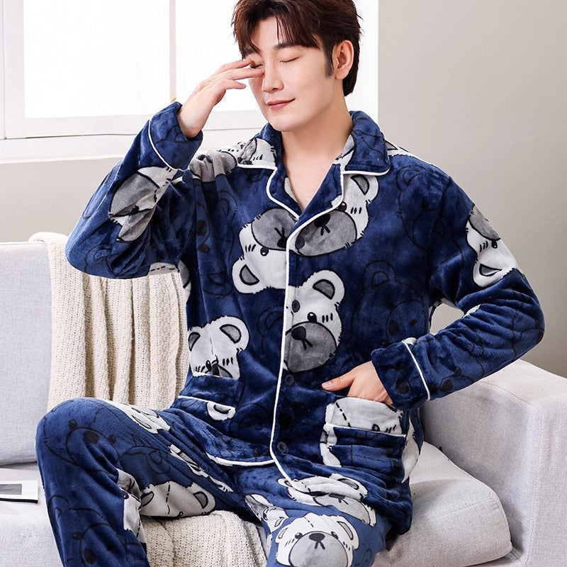 Men's Coral Fleece Pajama Set Long Sleeve