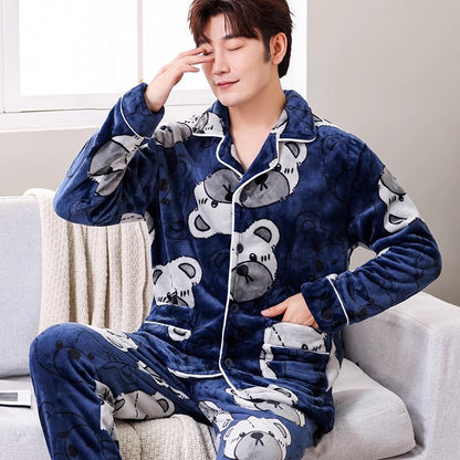 Men's Coral Fleece Pajama Set Long Sleeve