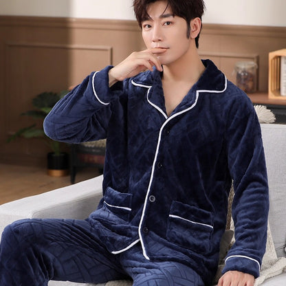 Men's Coral Fleece Pajama Set Long Sleeve