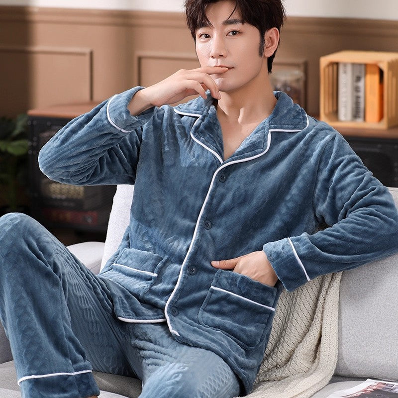 Men's Coral Fleece Pajama Set Long Sleeve