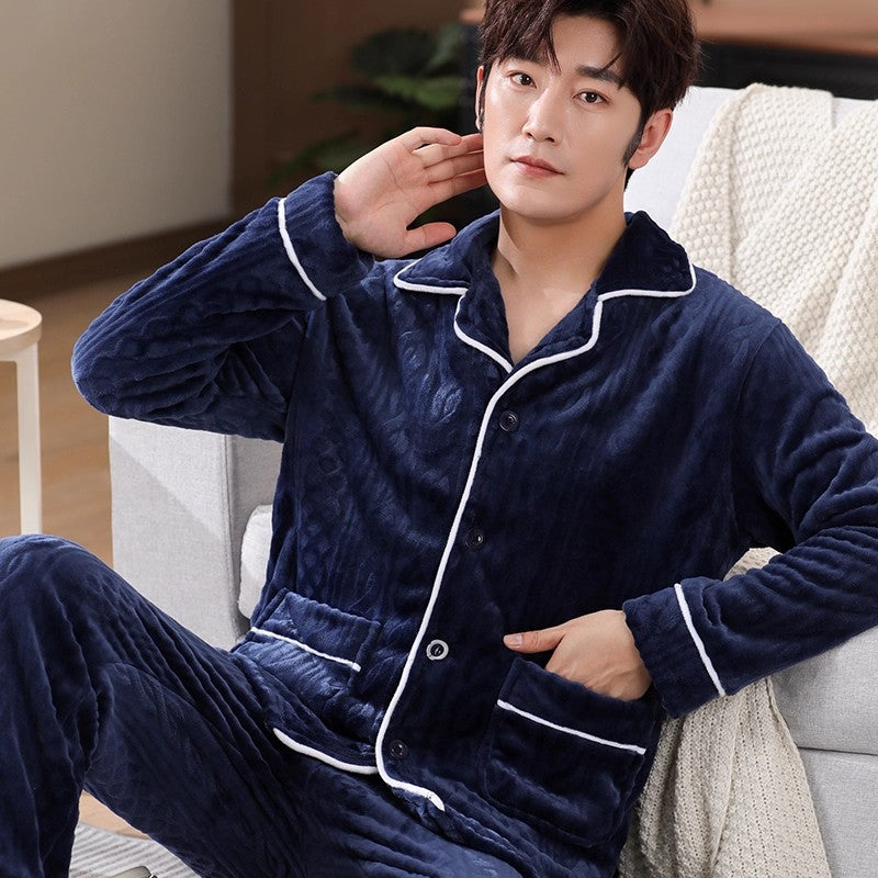 Men's Coral Fleece Pajama Set Long Sleeve