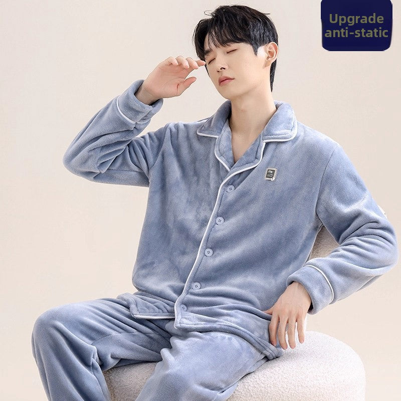 Men's Coral Fleece Pajama Set Long Sleeve