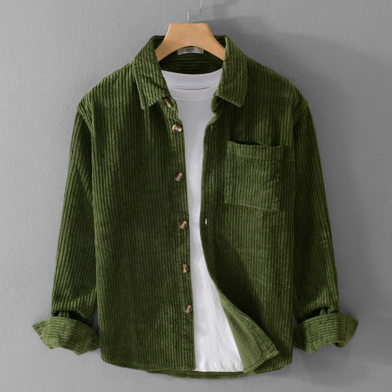 Men's Corduroy Long Sleeve Shirt Cotton Casual Lapel Shirt