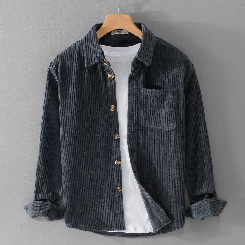 Men's Corduroy Long Sleeve Shirt Cotton Casual Lapel Shirt