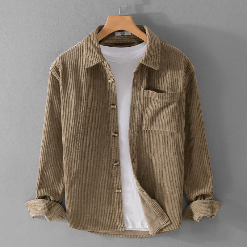 Men's Corduroy Long Sleeve Shirt Cotton Casual Lapel Shirt