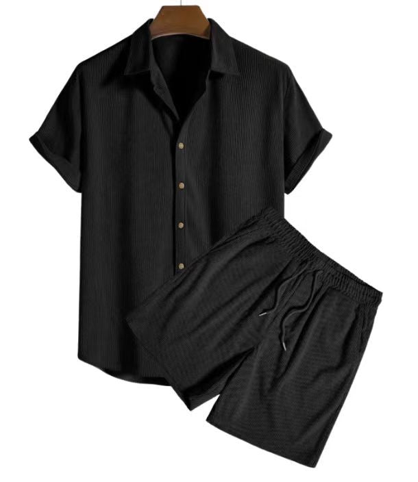 Men's Corduroy Short Sleeve Shirt and Shorts Set