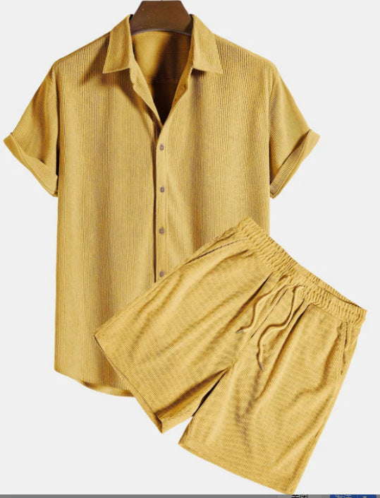 Men's Corduroy Short Sleeve Shirt and Shorts Set