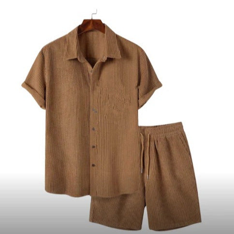 Men's Corduroy Short Sleeve Shirt and Shorts Set