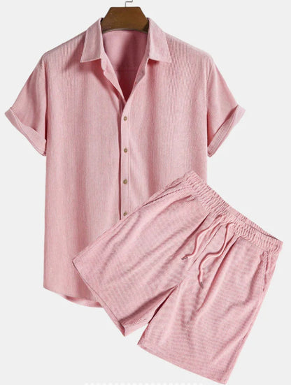 Men's Corduroy Short Sleeve Shirt and Shorts Set