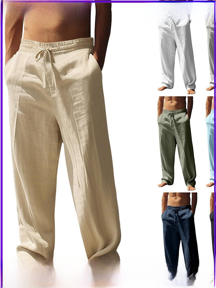 Men's cotton and linen loose and breathable long pants