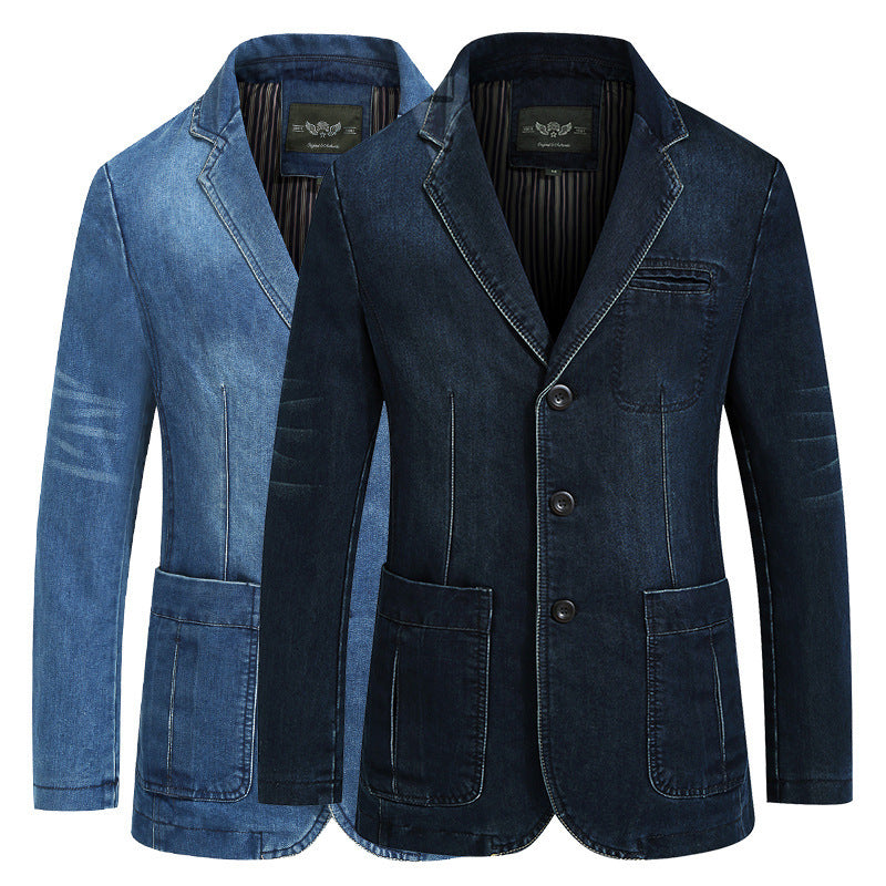 Men's Cotton Denim Suit Jacket Slim Fit Casual Blazer