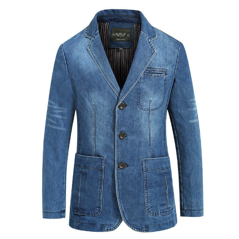 Men's Cotton Denim Suit Jacket Slim Fit Casual Blazer