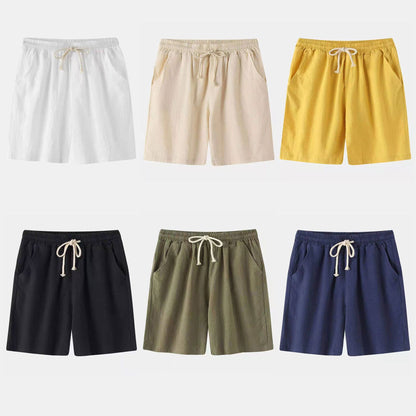 Men's Cotton-Linen Casual Shorts Slim-fit Summer Beach Pants