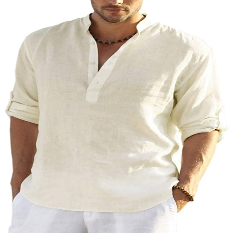 Men's Cotton Linen Long Sleeve T-shirt