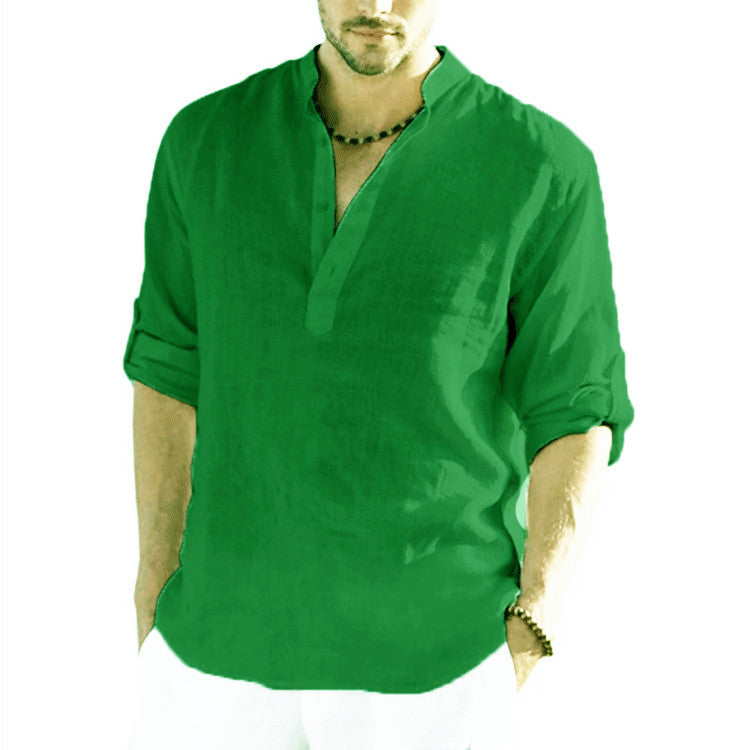 Men's Cotton Linen Long Sleeve T-shirt