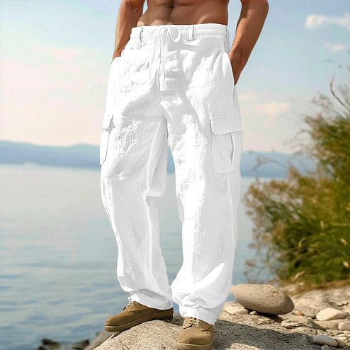 Men's Cotton Linen Straight Leg Casual Trousers