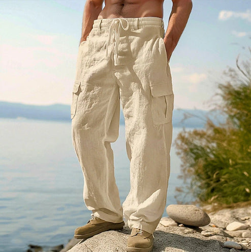 Men's Cotton Linen Straight Leg Casual Trousers