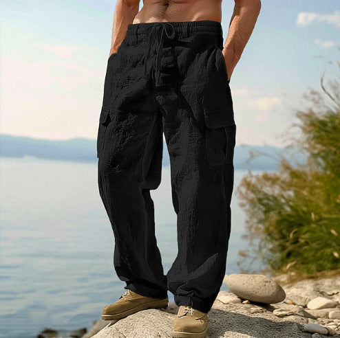 Men's Cotton Linen Straight Leg Casual Trousers