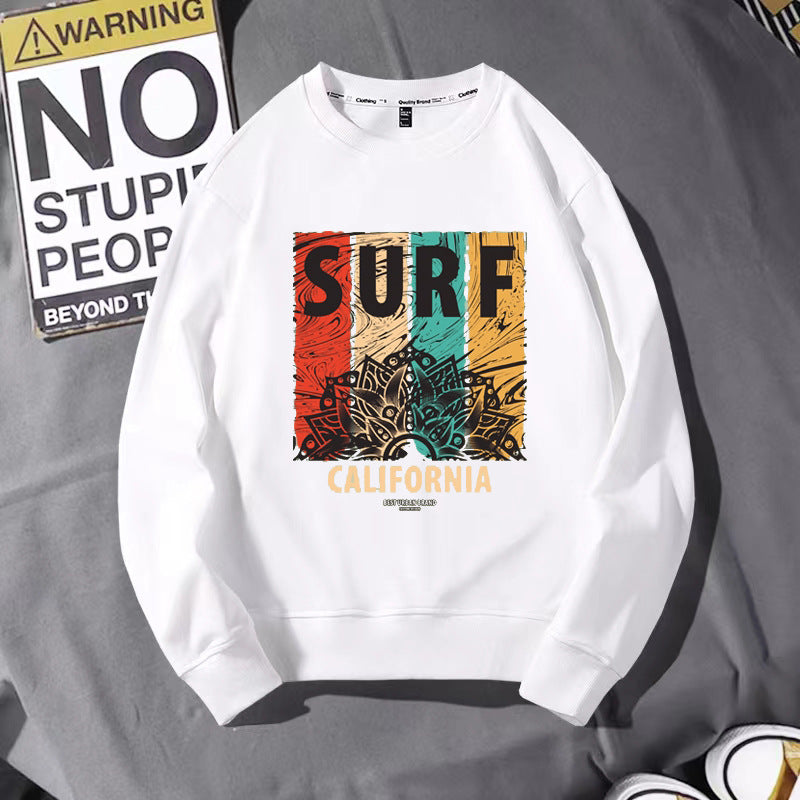 Men's cotton loose-fitting long-sleeved round-neck hoodie