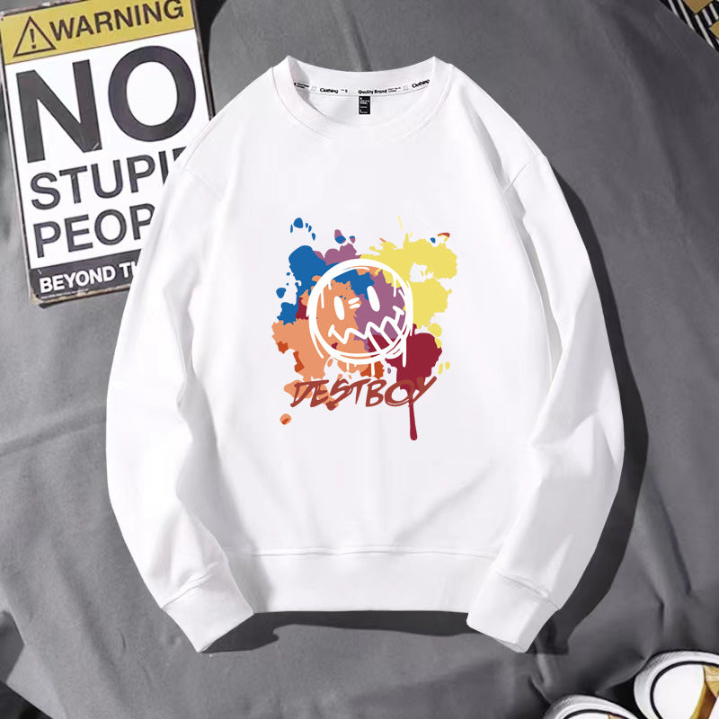 Men's cotton loose-fitting long-sleeved round-neck hoodie