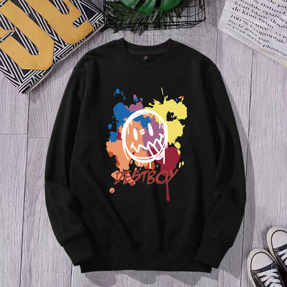 Men's cotton loose-fitting long-sleeved round-neck hoodie