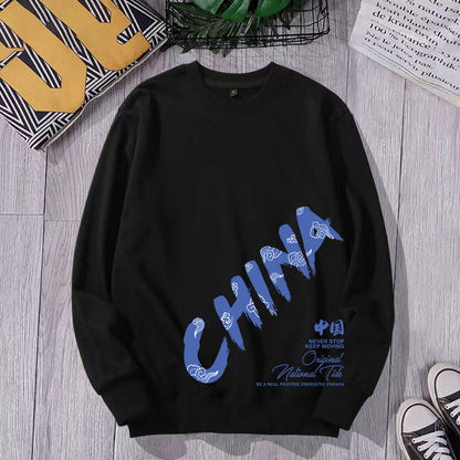 Men's cotton loose-fitting long-sleeved round-neck hoodie