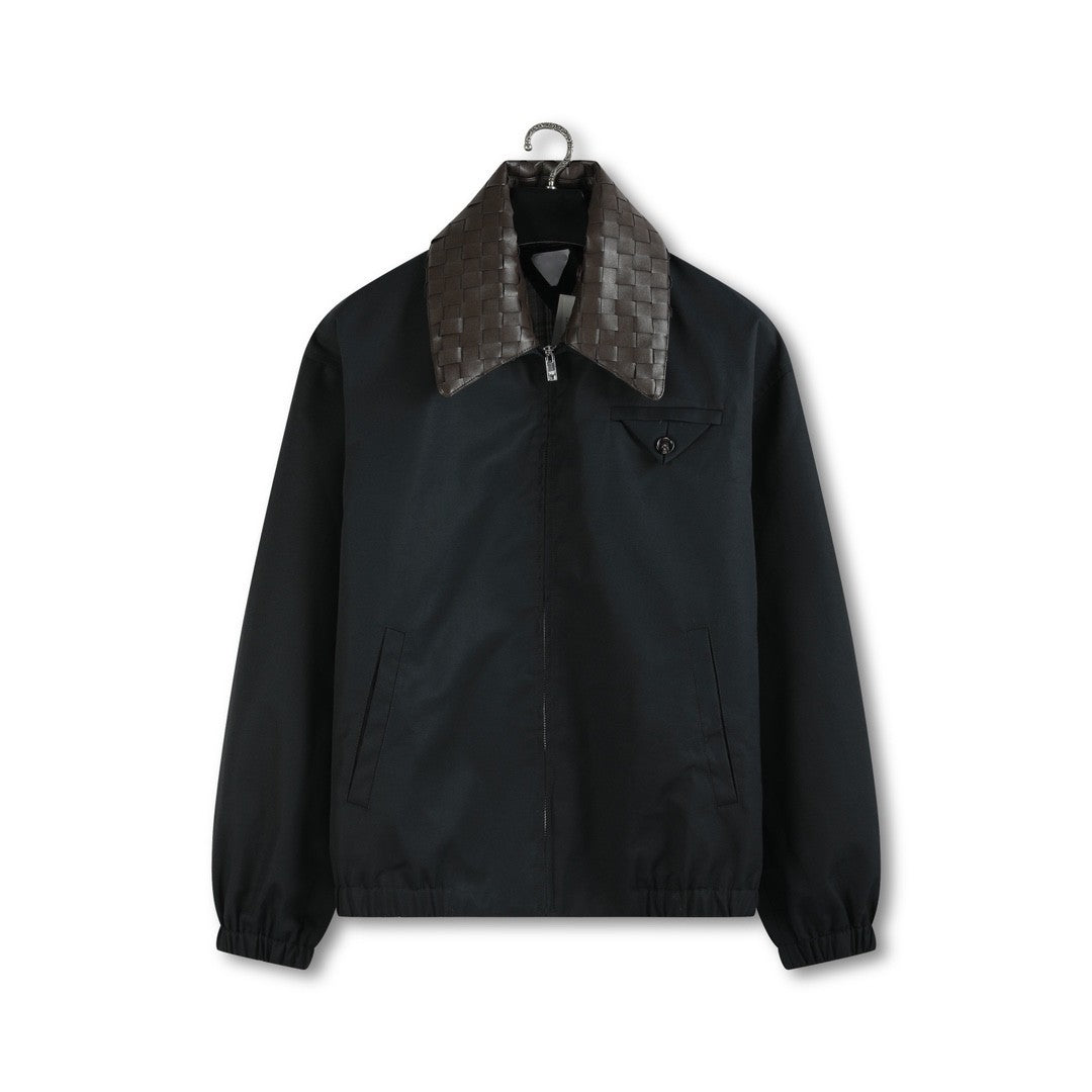 Men's Cotton-Nylon Blend Leather Collar Jacket