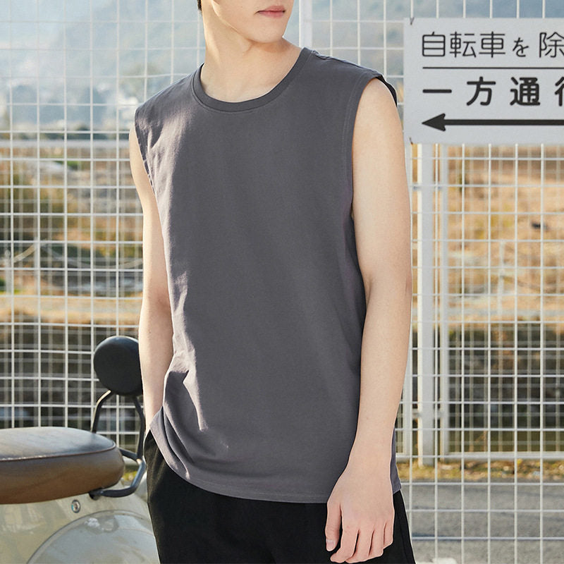 Men's Cotton Sleeveless Shirt Loose Fit Sports Vest