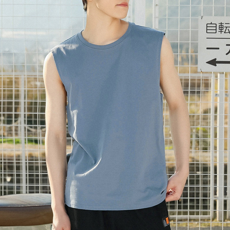 Men's Cotton Sleeveless Shirt Loose Fit Sports Vest