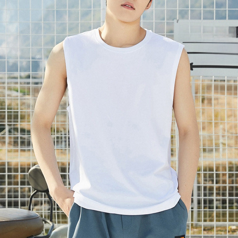 Men's Cotton Sleeveless Shirt Loose Fit Sports Vest