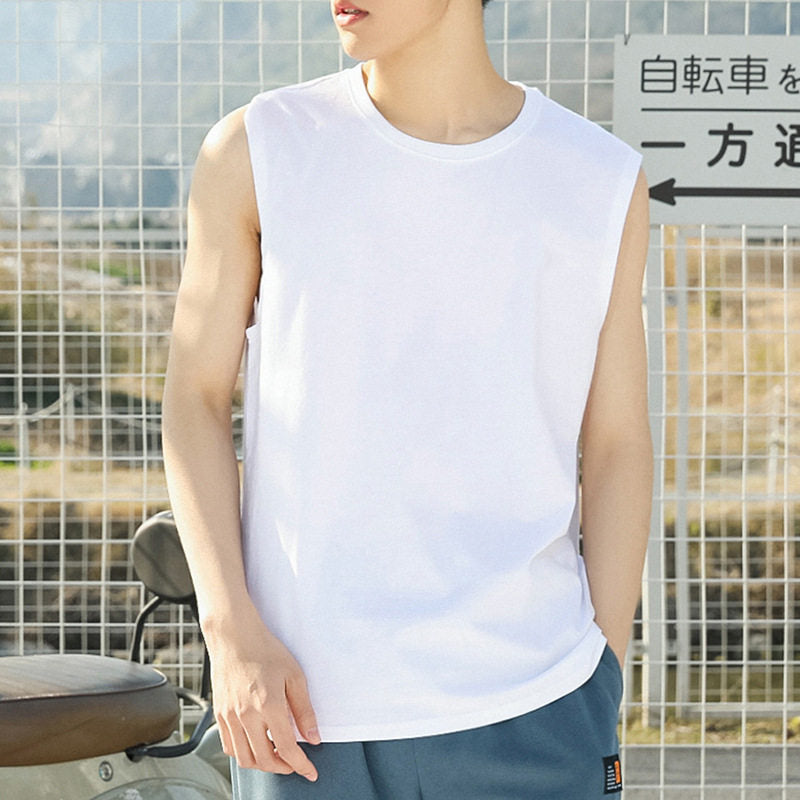 Men's Cotton Sleeveless Shirt Loose Fit Sports Vest