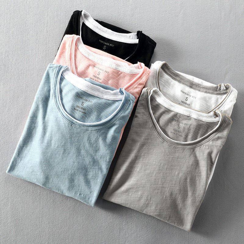 Men's cotton T-shirt summer new casual thin cotton washed old short sleeve T-shirt base shirt