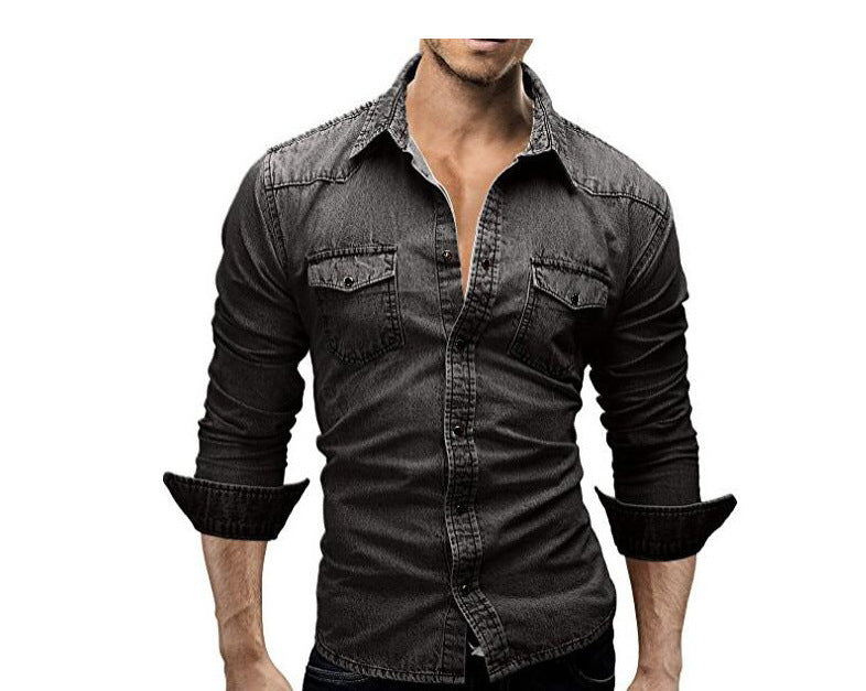 Men's Denim Jacket Shirt with Lapel Collar