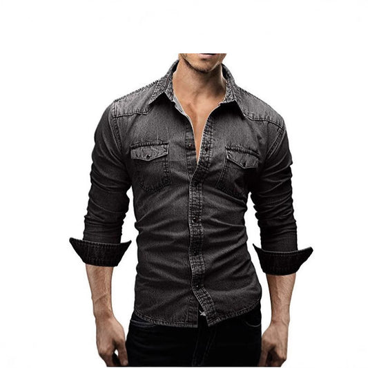 Men's Denim Jacket Shirt with Lapel Collar