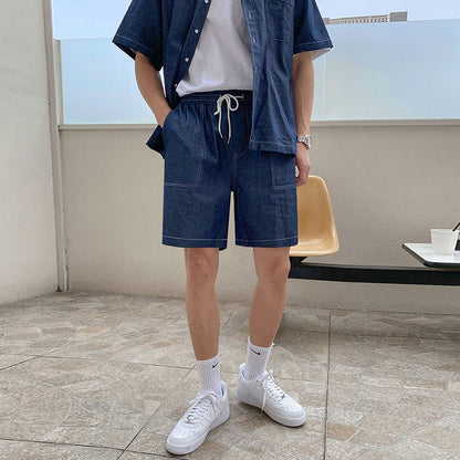 Men's Denim Shirt and Shorts Casual Set
