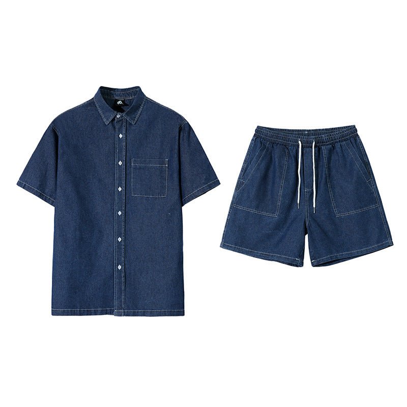 Men's Denim Shirt and Shorts Casual Set